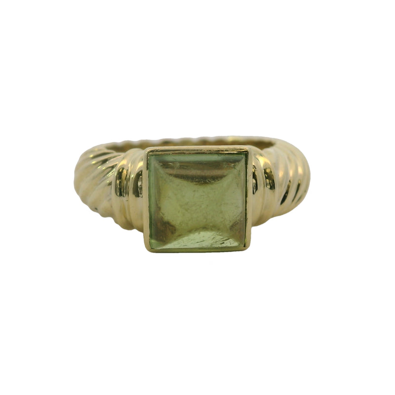 Rare Vintage David Yurman 14kt Yellow Gold and Sugarloaf Peridot Thick Cable Solitaire Ring Size 6.5
