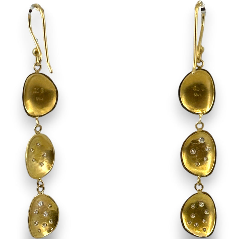 Anne Sportun Stardust Collection Retired 18kt Yellow Gold 3-Tier Dangle/Drop Hook Earrings with 0.23cttw White Diamonds