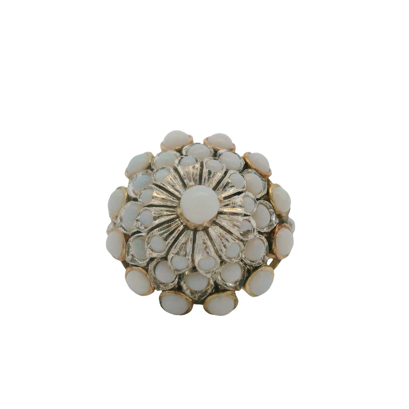 Vintage Solid 14kt Yellow Gold and Cabochon Opals Thai Princess Cluster Ring Size 6