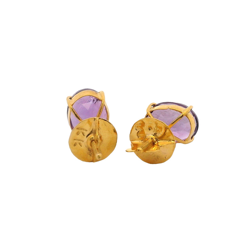 Solid 18kt Yellow Gold Amethyst Oval 8x6mm Stud Pierced Screw-Back Earrings