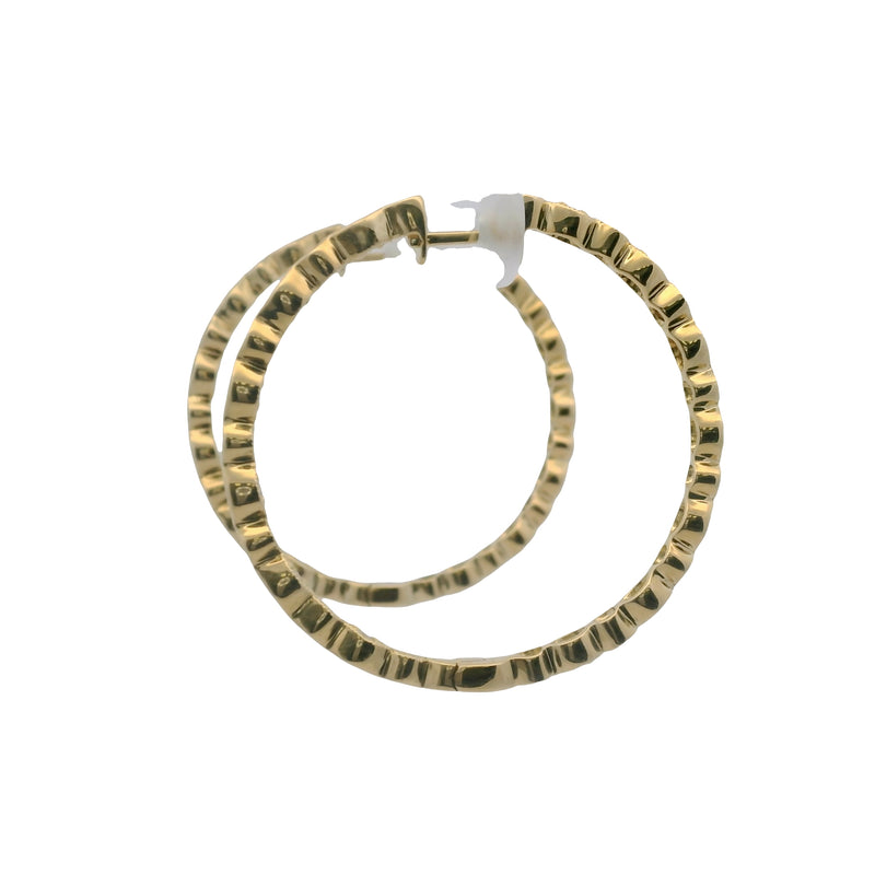 Solid 14kt Yellow Gold and Diamond Inside and Out 1.3" 38mm Long Hoops