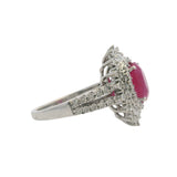 EFFY 14kt White Gold 1.75ct Ruby Multi-Cut Diamond Halo Statement Ring Size 9