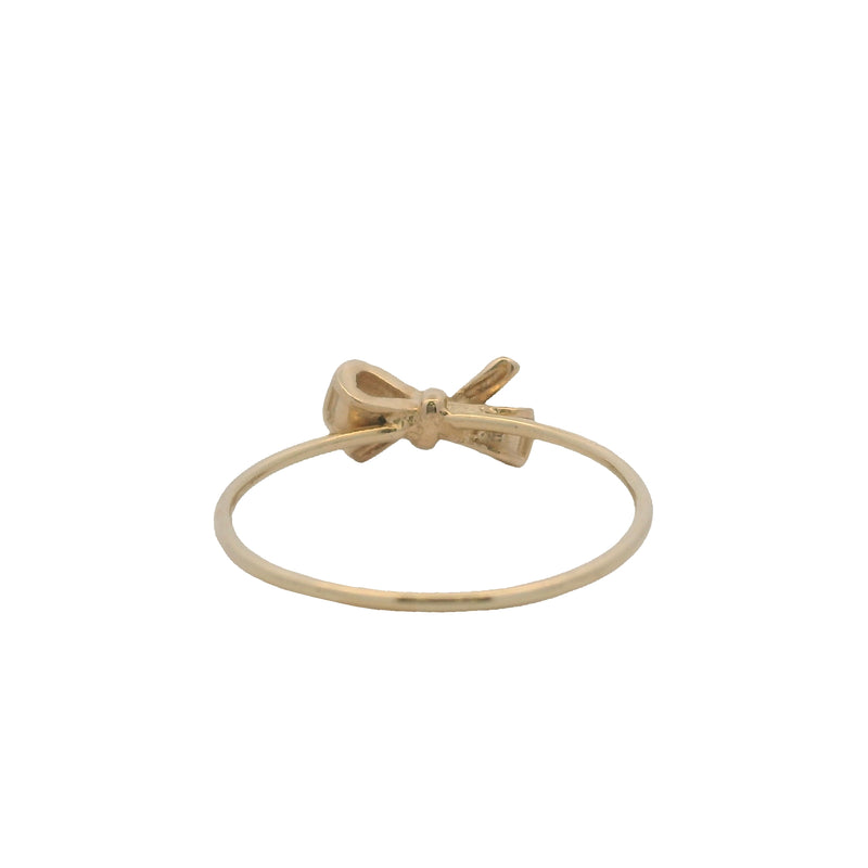 Solid 14kt Yellow Gold Dainty Thin Dotted Bow Ring Size 7
