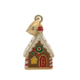 Solid 14kt Yellow Gold and Colorful Enamel Gingerbread House Holiday Charm Pendant