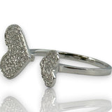 Micro Pave Natural Diamond Double Hearts Wrap Ring Size 6.5 14kt Solid White Gold