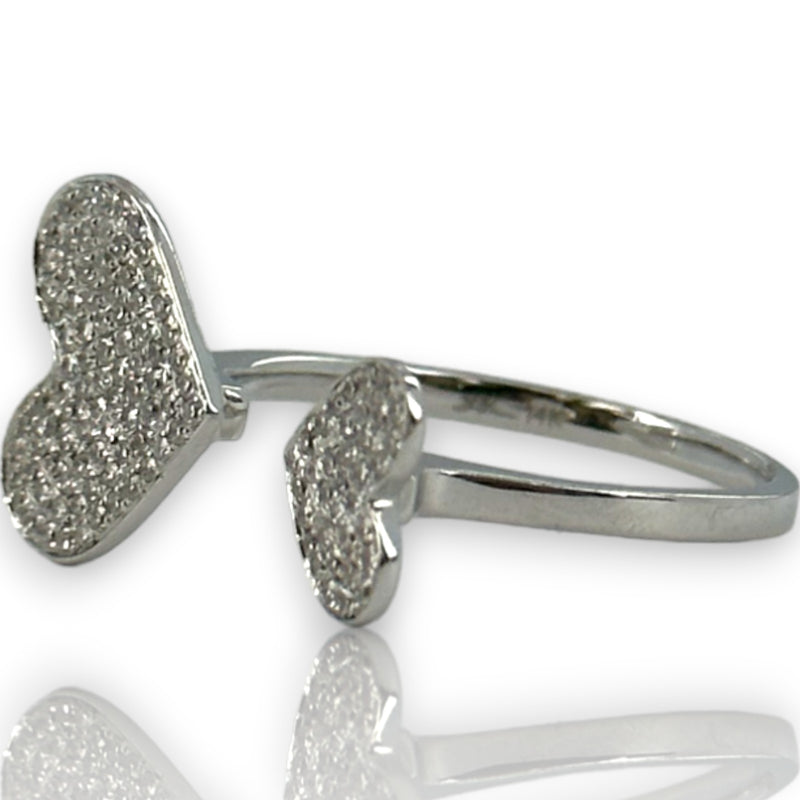 Micro Pave Natural Diamond Double Hearts Wrap Ring Size 6.5 14kt Solid White Gold