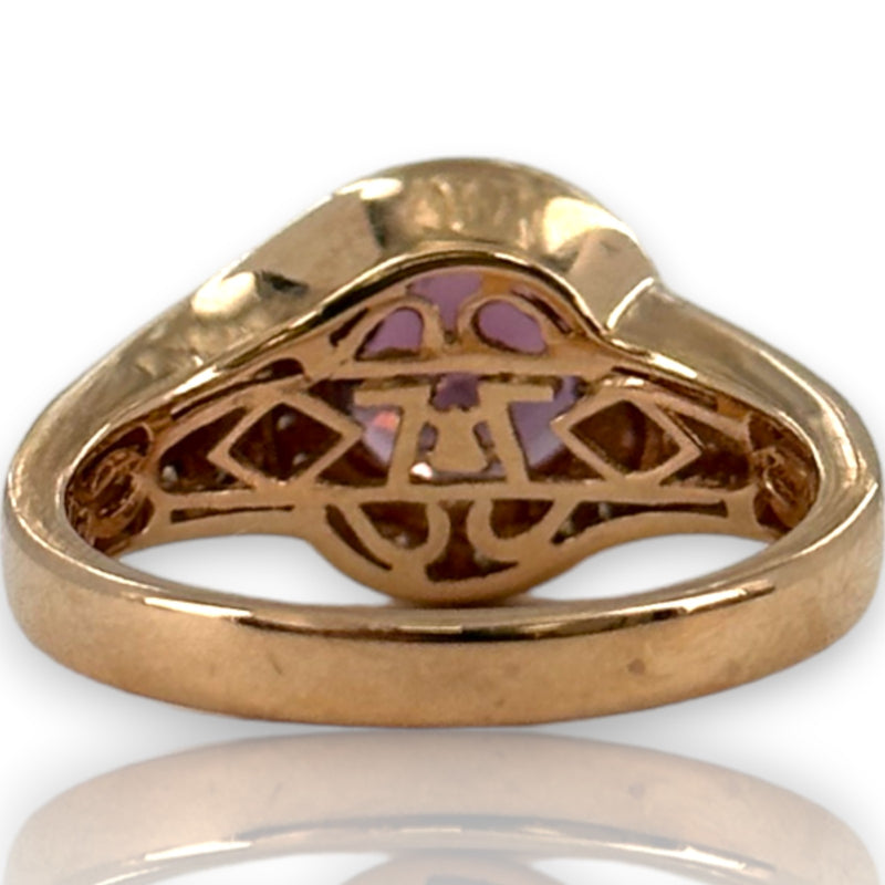 LeVian Solid 14kt Solid Rose Gold and Purple Garnet (Umbalite) Ring with Champagne and White Vanilla Diamond Accents Size 7