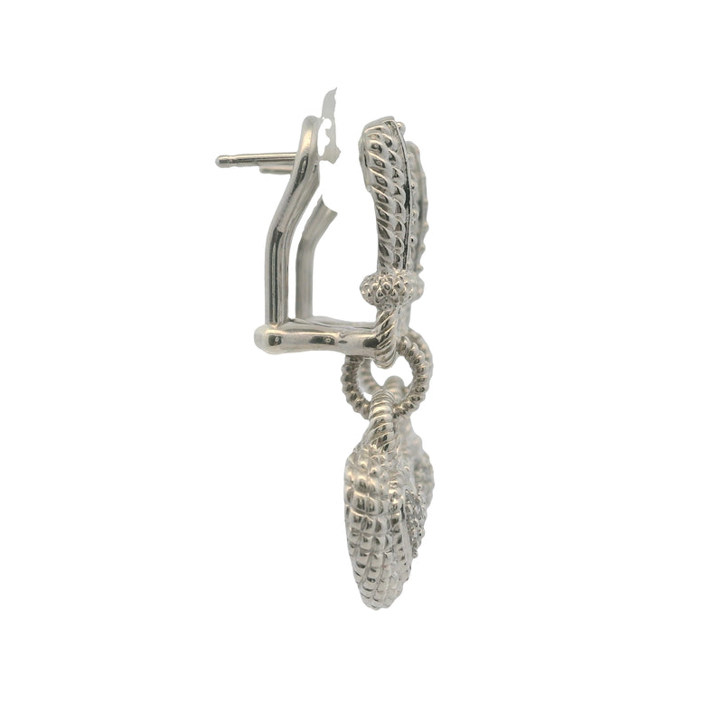 Judith Ripka Solid 925 Sterling Silver and CZ Heart Cluster Drop Dangle Omega-Back Earrings