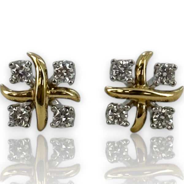 Tiffany & Co Jean Schlumberger Collection Solid 18kt Yellow Gold Lynn Earrings with Platinum 0.32ctw Diamond Settings