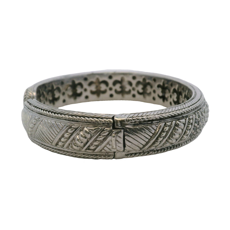 Vintage Judith Ripka 925 Sterling Silver and CZ Hinged Cuff Weave Pattern Bracelet 7"