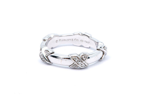 Tiffany & Co Signature X Diamond Station Band 18K 750 White Gold Ring Size 5 1/2