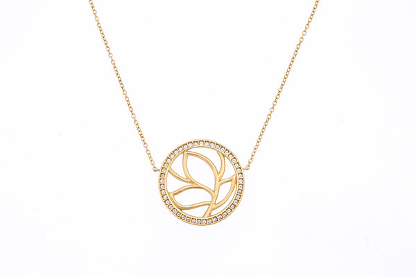 Diamond Halo Accent Flower Circle Pendant 18K 750 Yellow Gold 16.75" Necklace