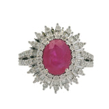 EFFY 14kt White Gold 1.75ct Ruby Multi-Cut Diamond Halo Statement Ring Size 9