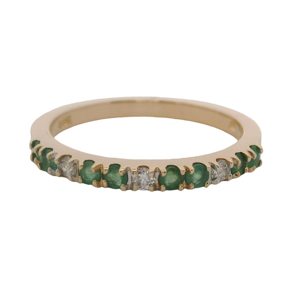 Vintage Solid 14kt Diamond and Green Emerald Accent Stackable 2mm Ring Size 7