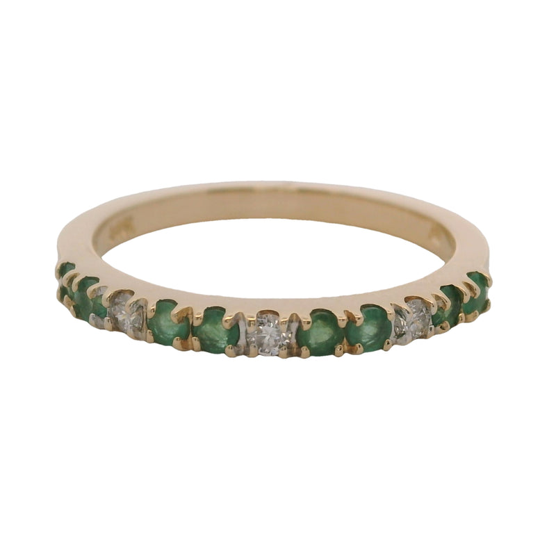 Vintage Solid 14kt Diamond and Green Emerald Accent Stackable 2mm Ring Size 7