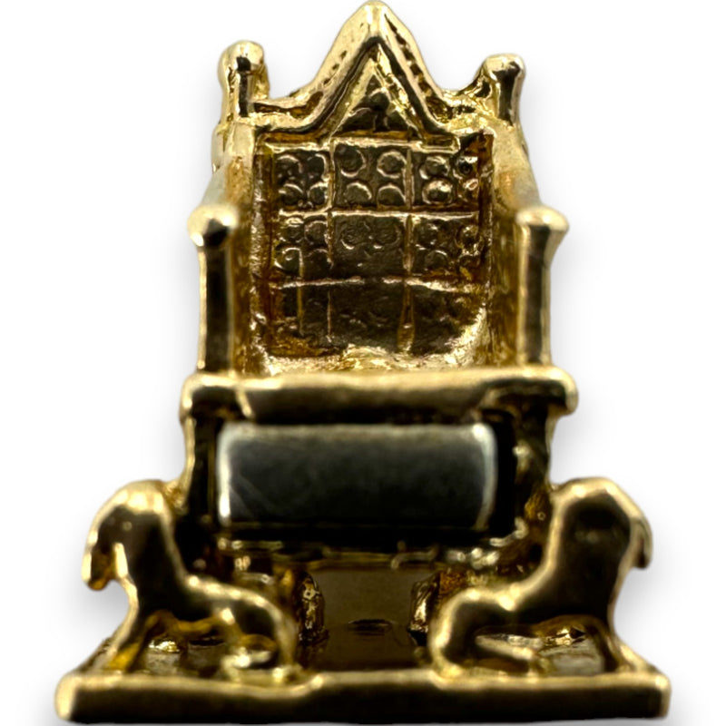 Vintage 1983 Solid 9kt Yellow Gold British Throne from Queen Elizabeth II Coronation in 1953 with Dogs and White Gold Accent Made in London Charm Pendant
