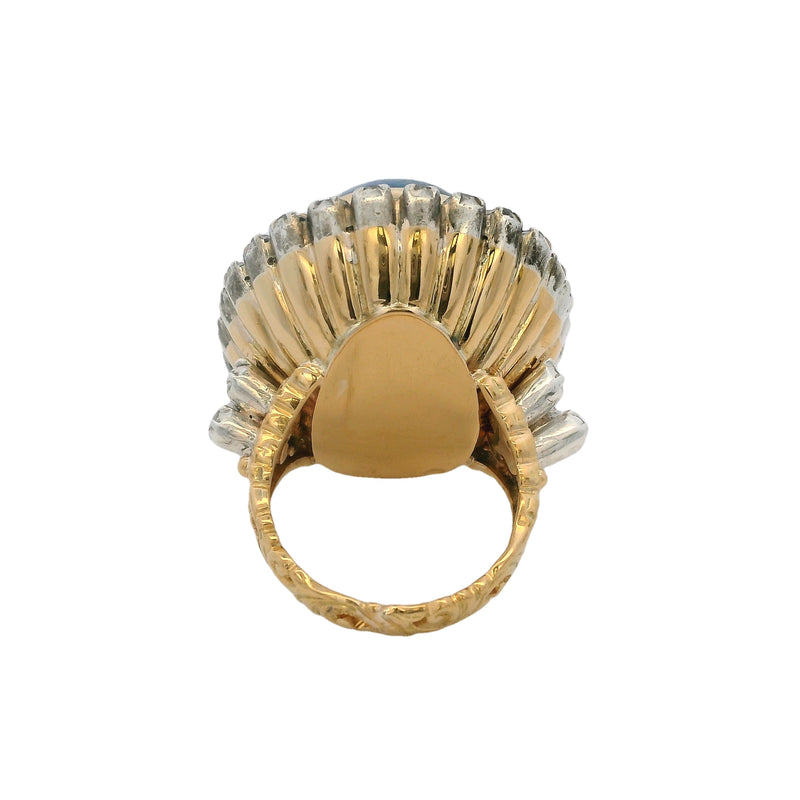 18kt Yellow Gold and 925 Sterling Silver Large Cabochon Lapis Lazuli and Diamond Cocktail Statement Ring Size 7.5