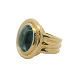 Vintage Solid 18kt Yellow Gold and Cabochon Blue Topaz Cocktail Ring Size 5.5