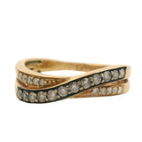 LeVian Solid 14kt Yellow Gold and White and Champagne Diamonds Crossover Ring Size 5.75