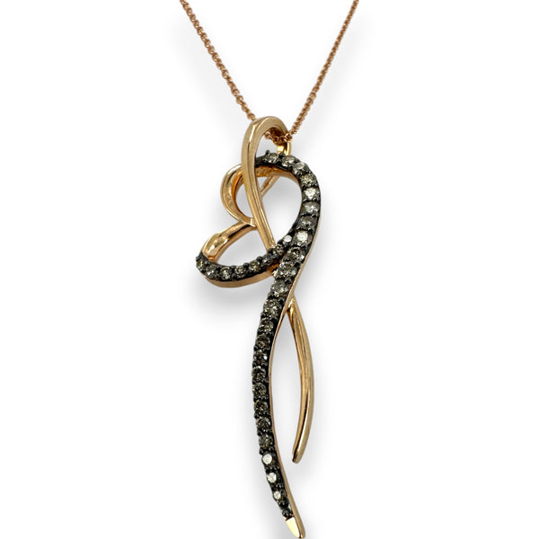 LeVian 14kt Solid Rose Gold 18" Ribbon Heart Necklace with 0.50ctw Champagne "Chocolate" Diamonds