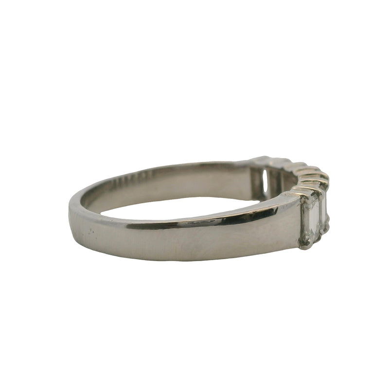 Vintage Solid Platinum and 3ctw Emerald Natural Diamonds Half-Eternity 5mm Wedding Band Ring Size 8.5
