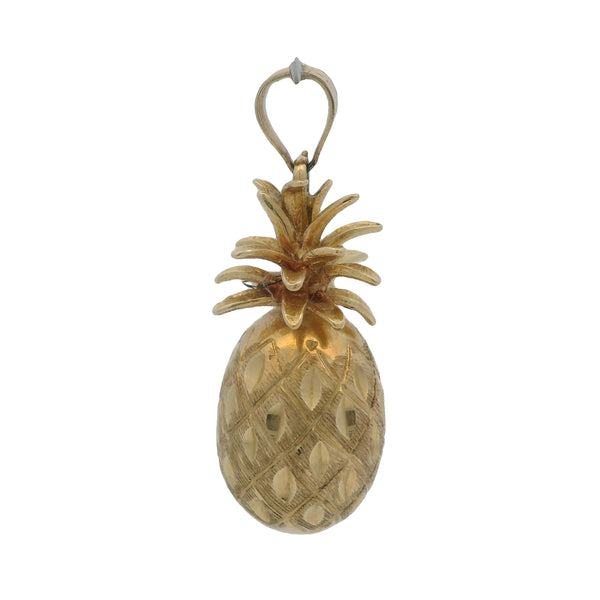 Vintage Solid 14kt Yellow Gold Detailed Pineapple Pendant Charm