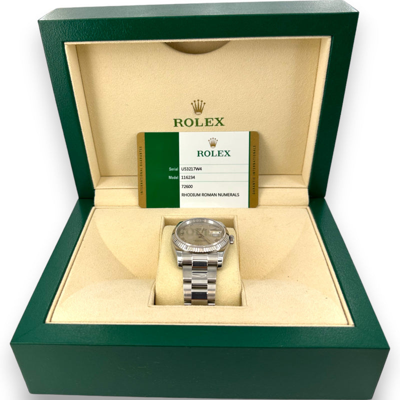 Rolex Datejust 36mm Rhodium Roman Dial 2017 Box Papers Stainless Watch