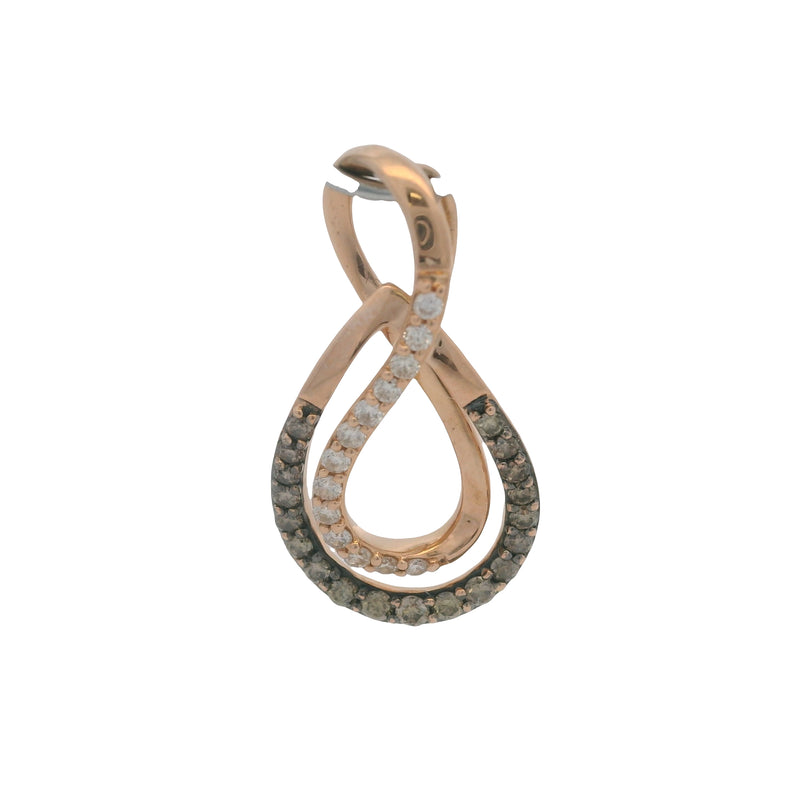 LeVian Solid 14kt Rose Gold and White and Cognac Diamond Ribbon Teardrop Pendant