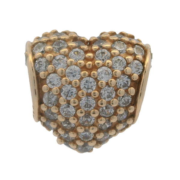 Pandora Solid 14kt Yellow Gold and CZ Pave Puffy Heart Spacer Slider Charm