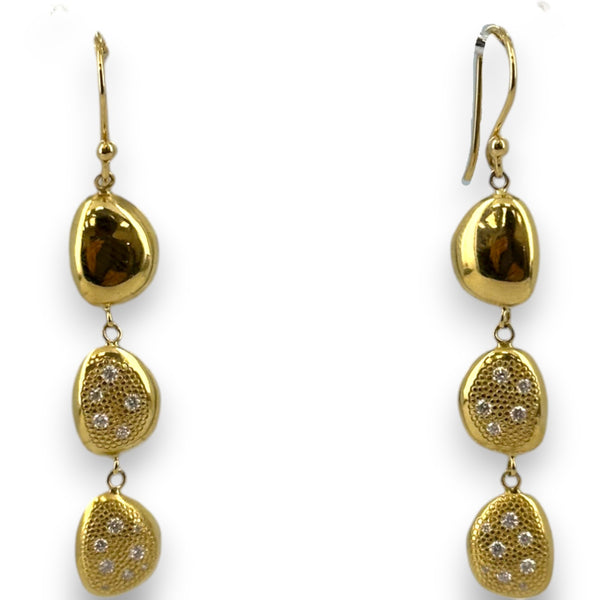 Anne Sportun Stardust Collection Retired 18kt Yellow Gold 3-Tier Dangle/Drop Hook Earrings with 0.23cttw White Diamonds