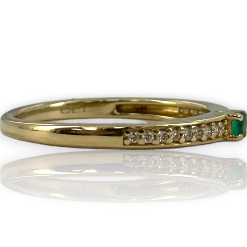 Colombian Emeralds International 14kt Yellow Gold Emerald Solitaire Ring with Diamond Band Size 7