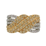 Solid 18kt Yellow Gold Cluster Crossover Ring with Yellow and White Diamond Waves Size 7