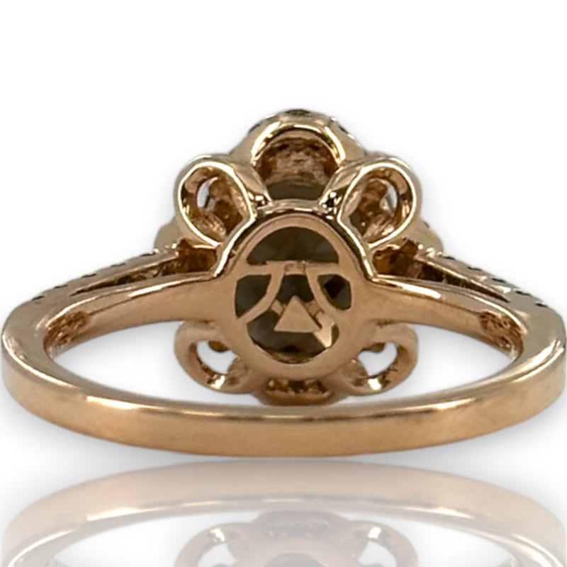LeVian Solid 14kt Strawberry Rose Gold Ring with Chocolate Smokey Quartz and Diamond Accents Size 6.75
