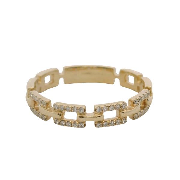 Solid 14kt Yellow Gold and Diamond Pave Chain Band Ring Size 8