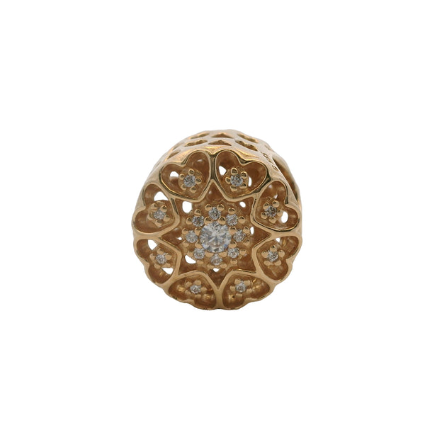 Charm espaciador de flor redonda "Corazones de Oro" de Pandora Shine en oro amarillo macizo de 14 kt y circonitas cúbicas
