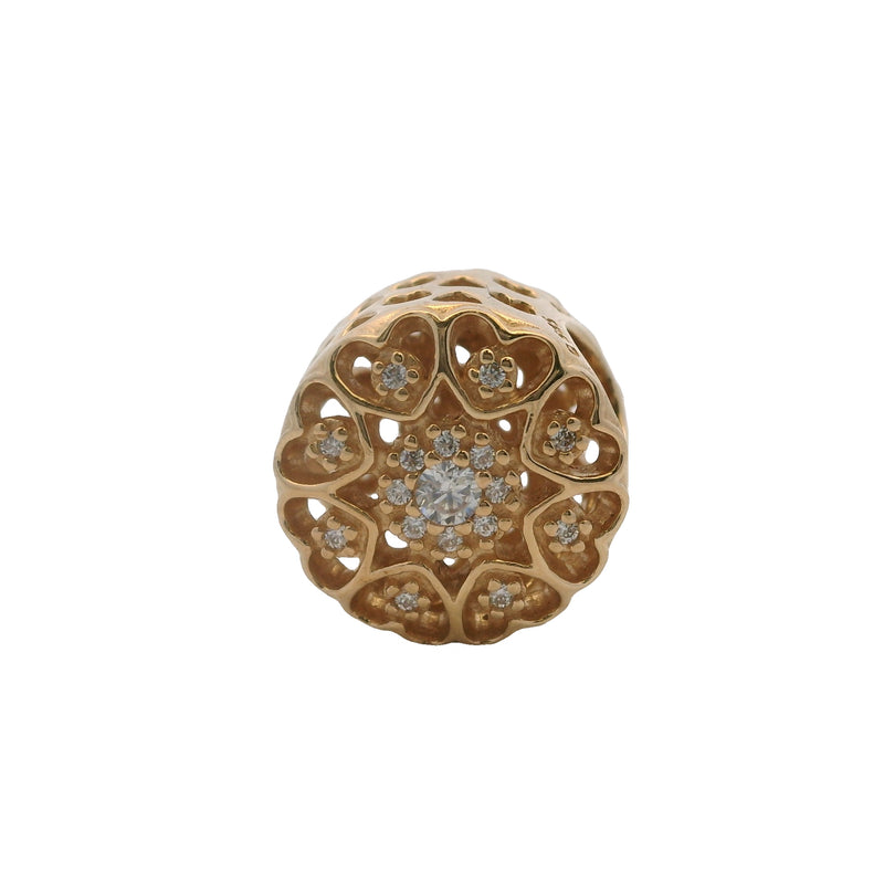 Charm espaciador de flor redonda "Corazones de Oro" de Pandora Shine en oro amarillo macizo de 14 kt y circonitas cúbicas