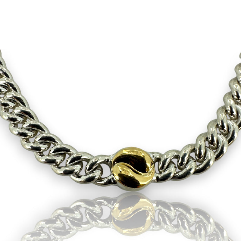 Saturno 925 Sterling Silver & Yellow Gold 5 Station Chain Necklace 47" Italy
