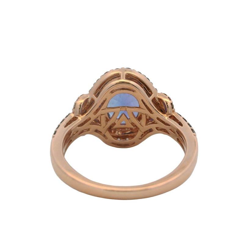 Le Vian 14kt Rose Gold Tanzanite Solitaire Ring with Accent Diamond Halo and Sides Size 7