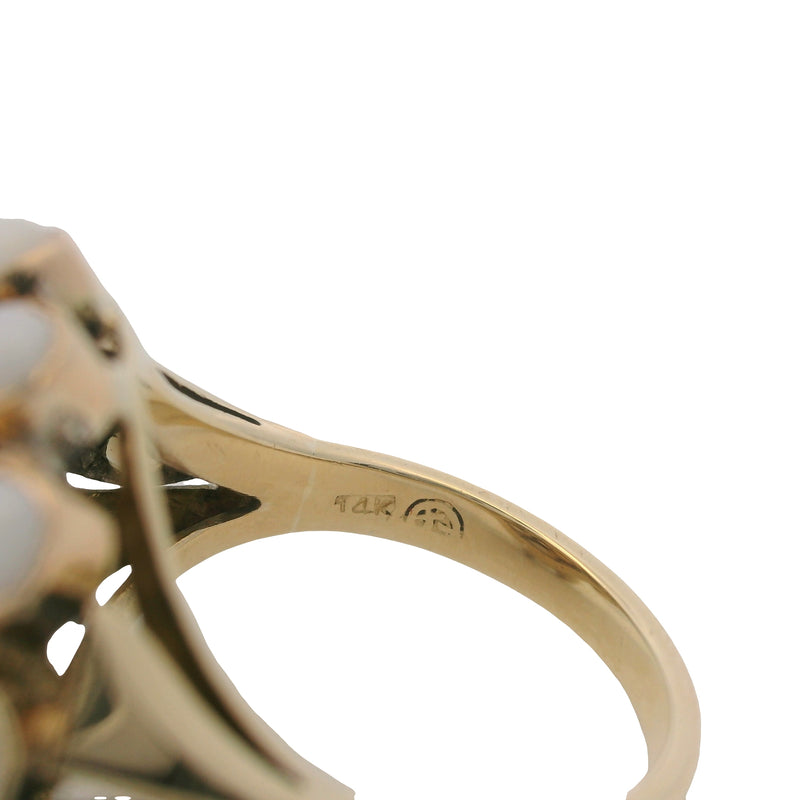 Vintage Solid 14kt Yellow Gold and Cabochon Opals Thai Princess Cluster Ring Size 6