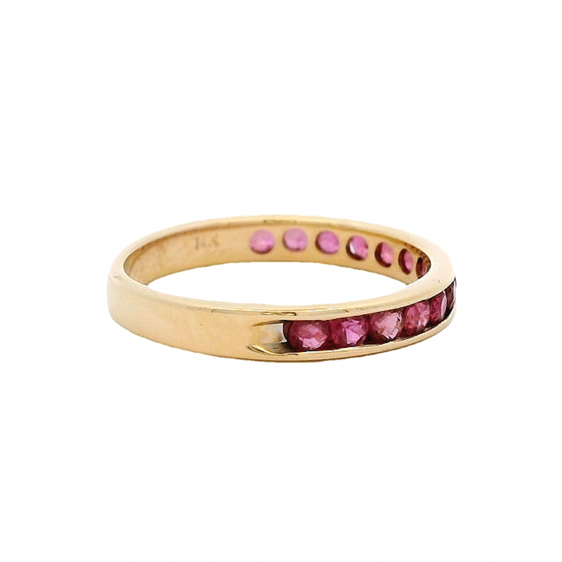 Solid 14kt Yellow Gold and Natural Ruby Half-Eternity Channel-Set 3mm Stacking Band Size 5.5