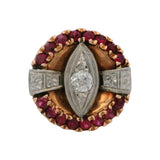 Antique 1930s 14kt Rose Gold Old Mine Diamond Cocktail Ring Ruby Halo Size 5.75