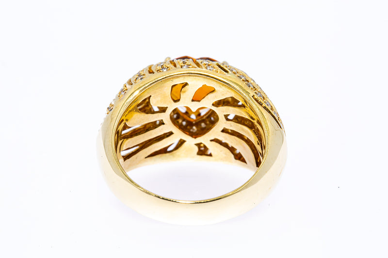 Sonia B Solid 14kt Yellow Gold and Citrine Heart Cocktail 16mm Thick Ring with Diamond Waves Size 10