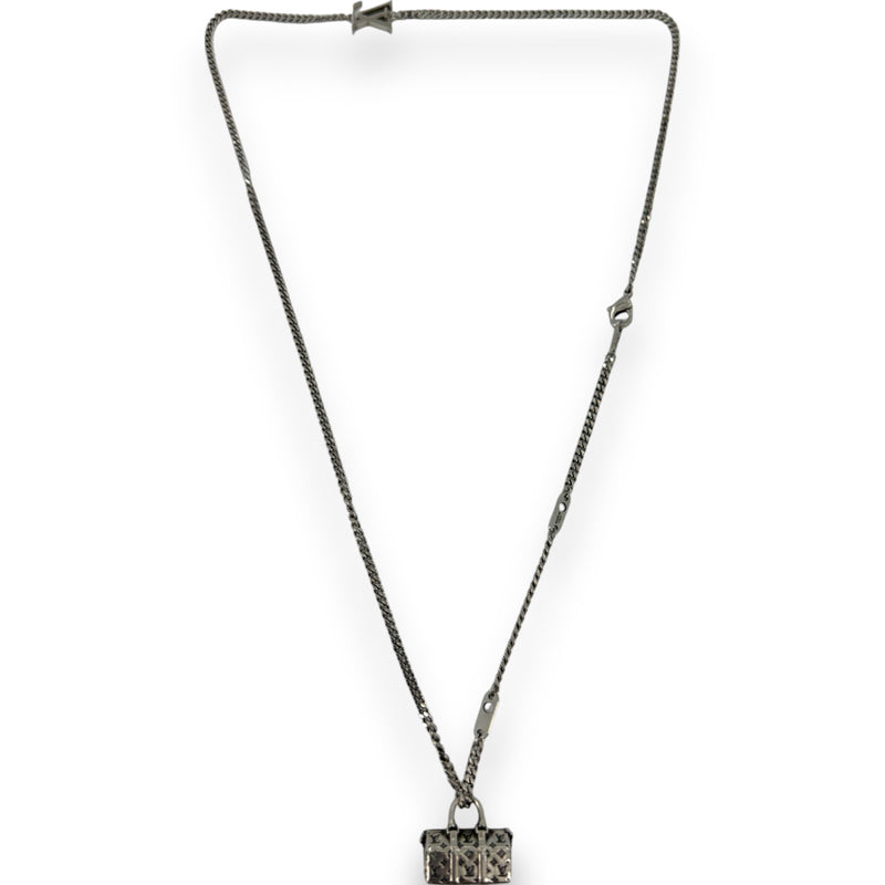Louis Vuitton Silver Color LV Icons Necklace with Keepall Bag Pendant Monogram Pattern Engraving LV Motif Chain