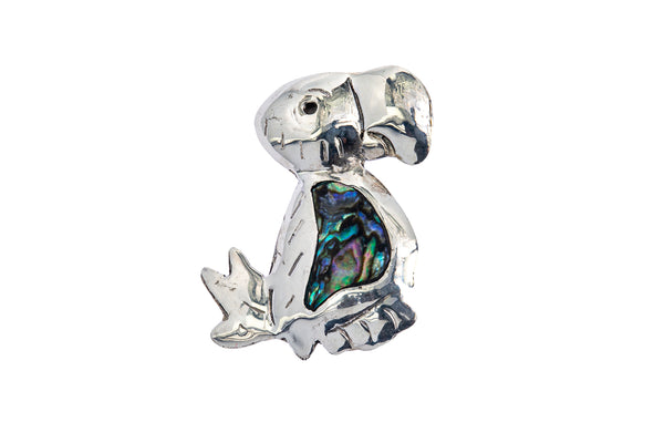 Modernist Puente Alpaca Abalone Toucan Bird Lapel Pin 925 Sterling Silver Brooch