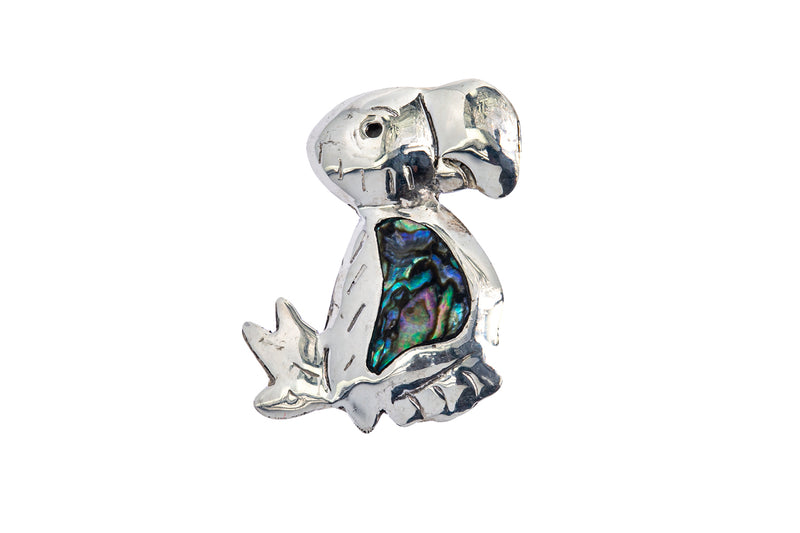 Modernist Puente Alpaca Abalone Toucan Bird Lapel Pin 925 Sterling Silver Brooch