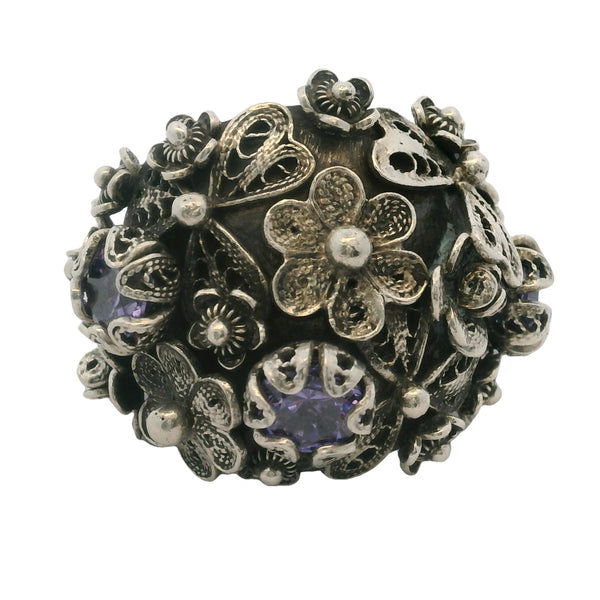 Yvone Christa New York 925 Sterling Large Filigree Flower Bouquet Adjustable Back Ring Size 7