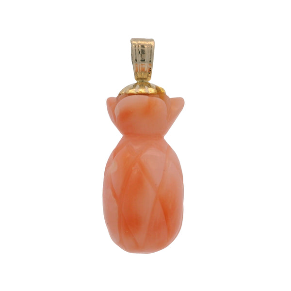Vintage Mid-Century 14kt Yellow Gold and Angelskin Coral Pineapple Charm Pendant