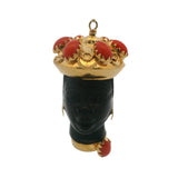 Antique Italian Solid 18kt Yellow Gold Ebony Wood and Coral Blackamoor Head Pendant
