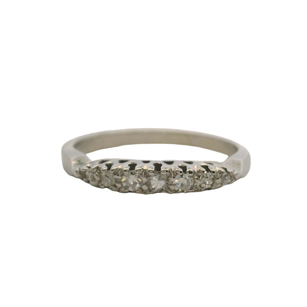 Vintage 1950s Solid 14kt White Gold Diamond Line Accent Band Ring Size 6.5
