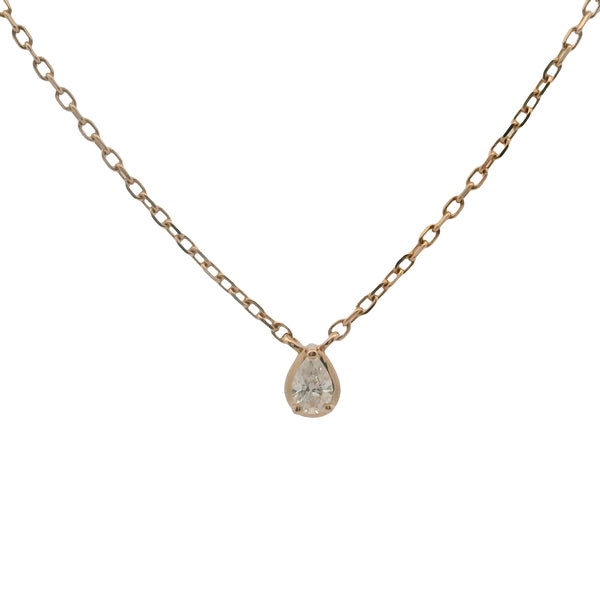 Djula Solid 18kt Rose Gold Dainty 0.08ct Pear Diamond Solitaire Necklace 16.5"